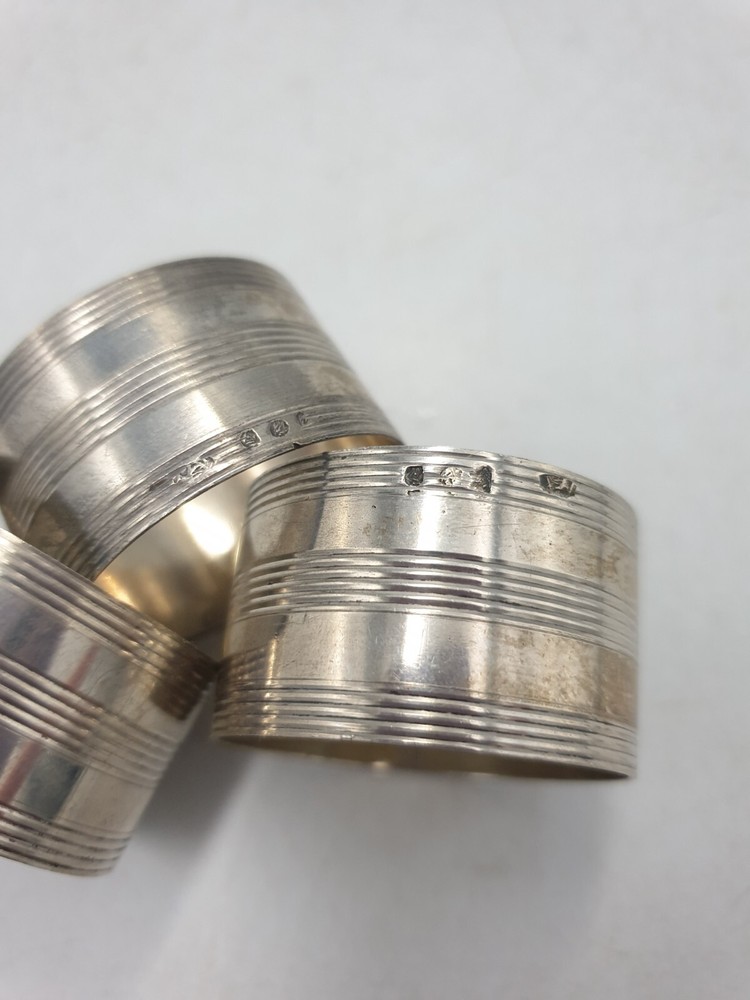 Vintage Continental Solid Silver Hallmarked Round Napkin Rings Ringed Detail 3PC