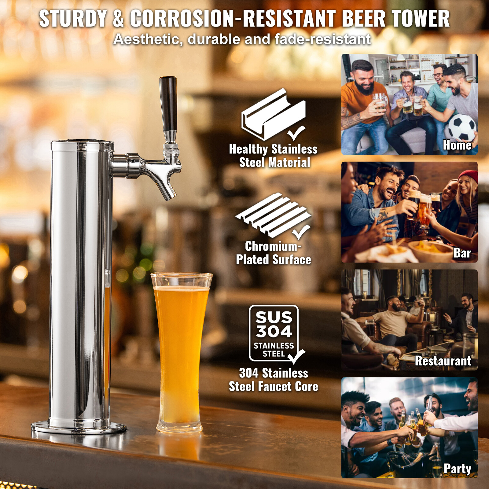 VEVOR Kegerator Tower Kit Single Tap Beer Conversion Kit with CGA320 Regulator