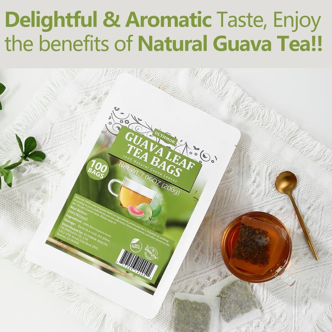 Premium 100 Guava Leaf Tea Bags, Made with 100% Natural Guava Leaves, No Additiv