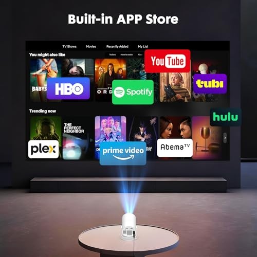 [Built-in Apps] Mini Projector with WiFi and Bluetooth & Android 12, 1-White