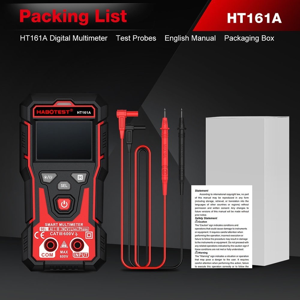 HT161A Auto Range Multimeter 4000 Counts Backlit LCD NCV and Diode Test