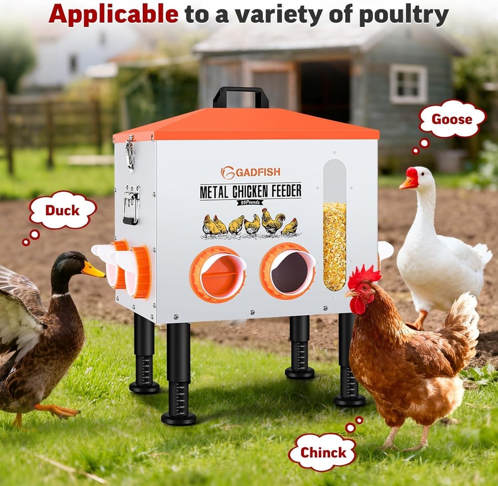 Efficient 55LBS Automatic Chicken Feeder - Anti-Waste & Sturdy for Outdoor Use