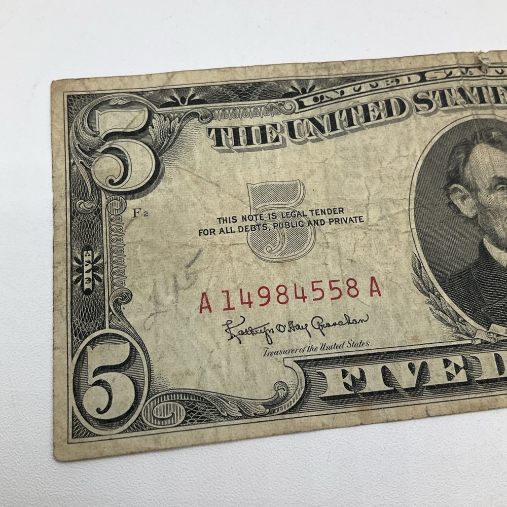 QTY (2) Series 1963 Five Dollar Bill $5 US Note Red Seal
