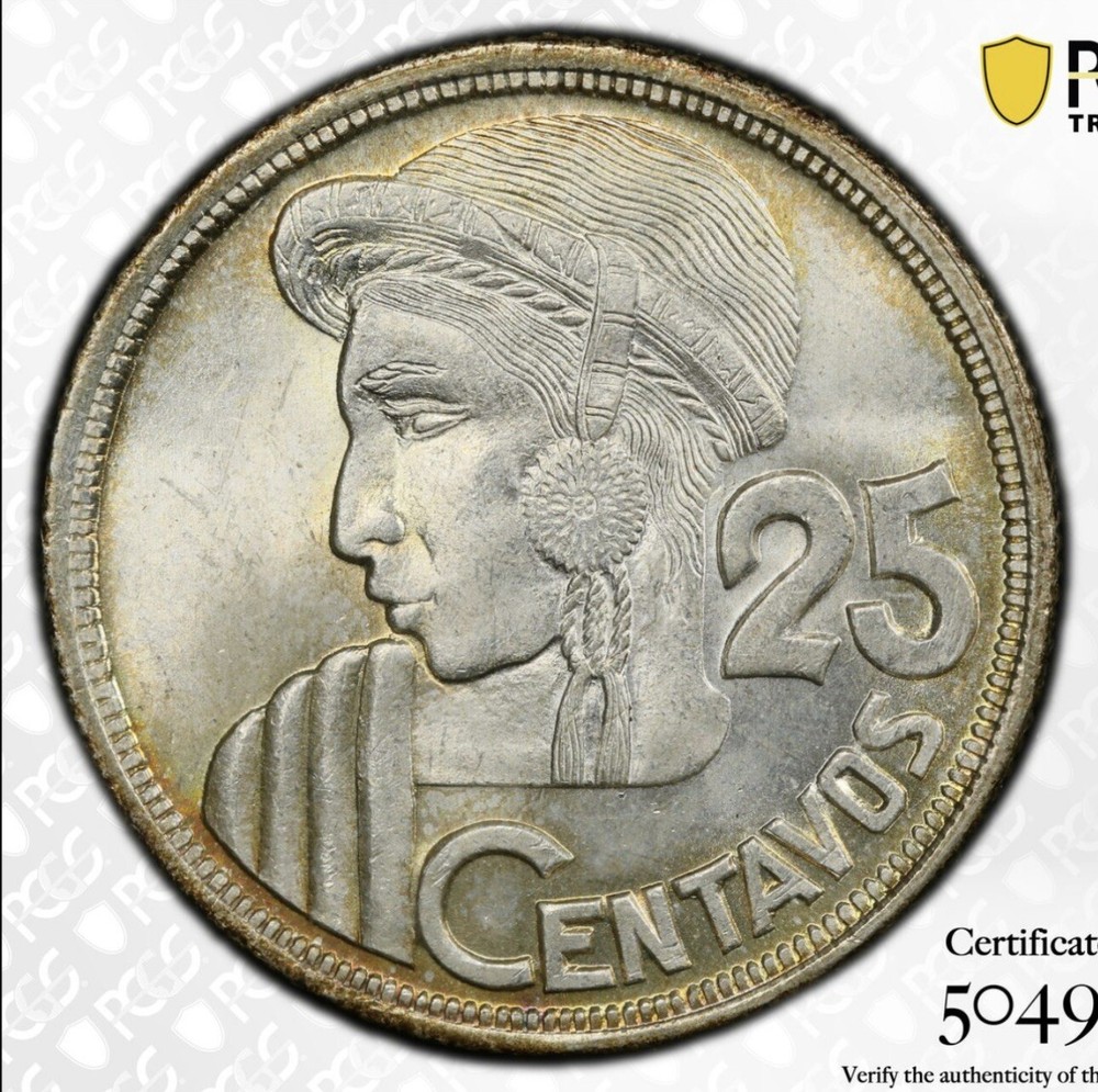 PCGS MS66 Guatemala 25 Centavos 1956