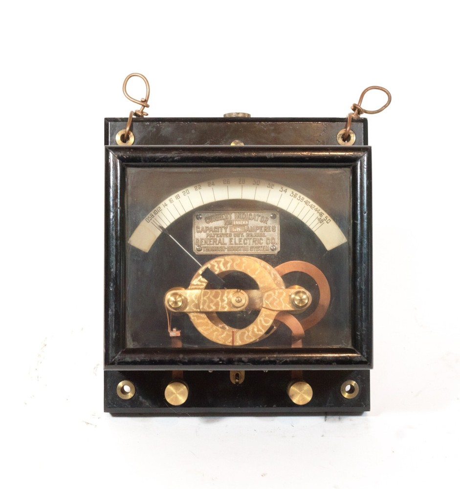 Exceptional 1890 General Electric Engine-Turned Current Indicator On Slate Base