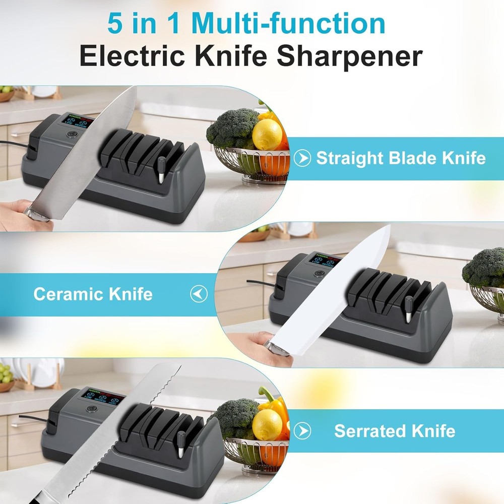 Electric 5 in 1 Knife Sharpener-3 Rotational Speed Adjustable Knife Sharpener