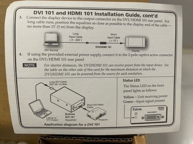 New Extron DVI 101 Cable Equalizer 60-873-01 Extend Full HD to 200 ft