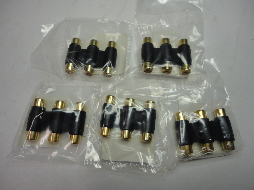 New, Free ship, 5 Count, 3RCA Cable Coupling, 3 Post RCA  Coupling, Gold Plated