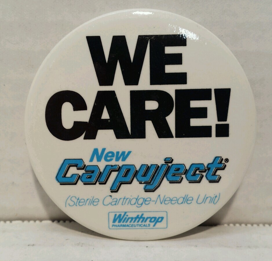 Vintage Mid 1980's Carpuject Pharmaceutical Button Collectible