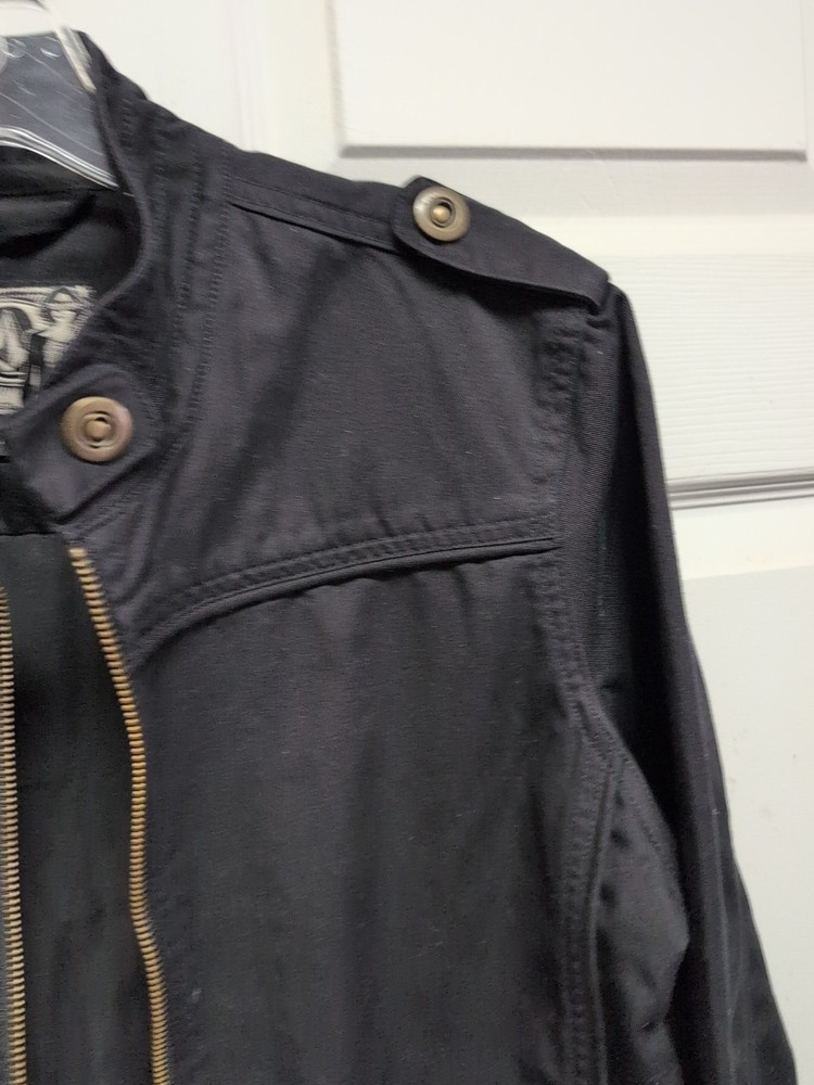 Volcom Black Lightweight Jacket Size L Full Zip Pockets Snaps Elastic Sides