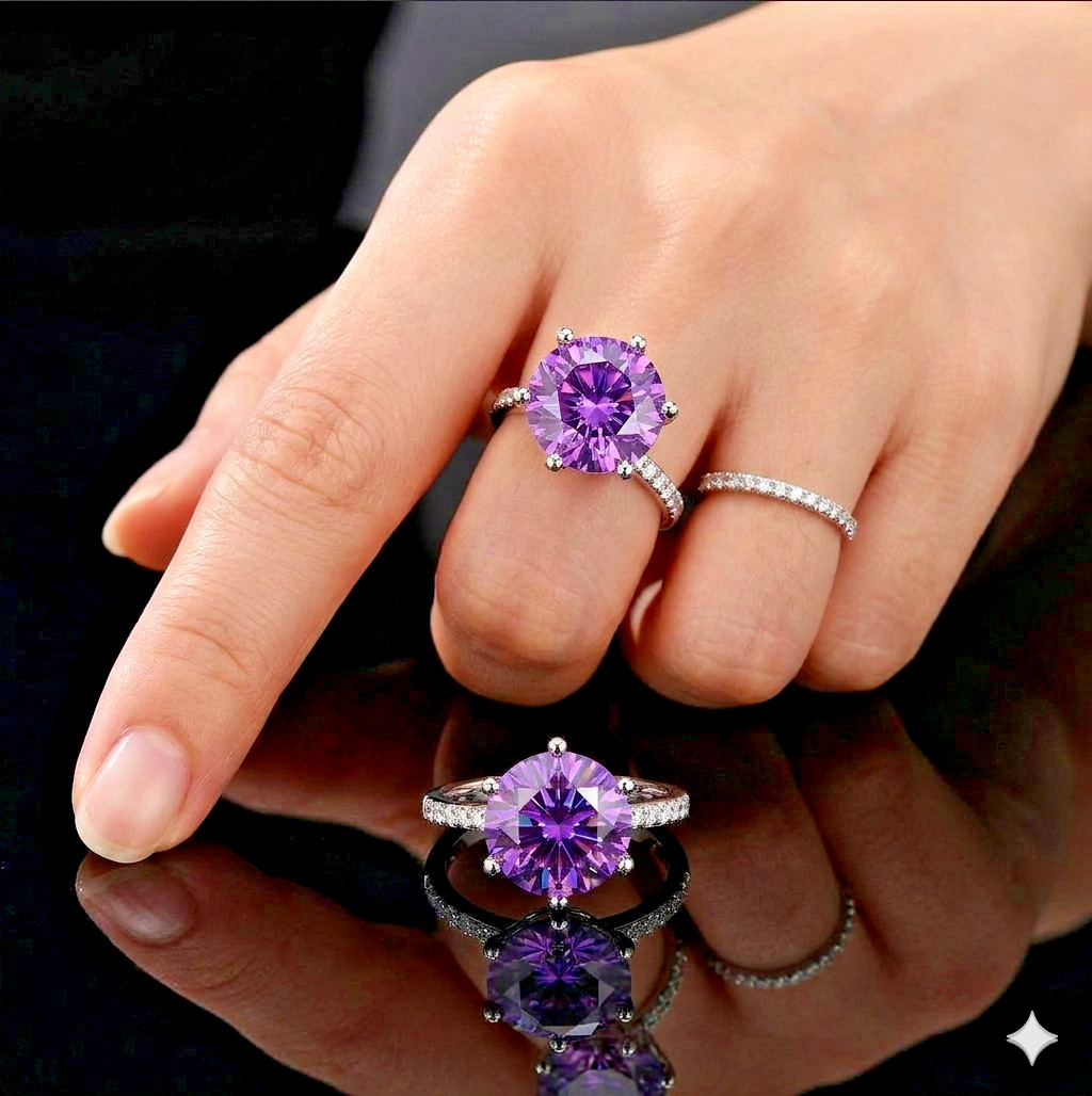 Rare 6 Ct Certified Purple Diamond Ring-925 Sterling Silver-Tariffs FREE