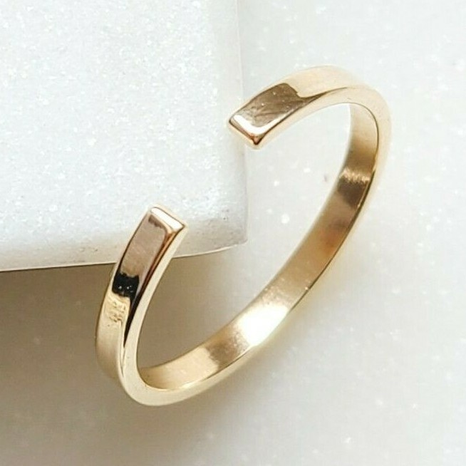 10k Solid Gold Stackable Open Cuff Ring, Yellow White Flat Open Cuff Rings