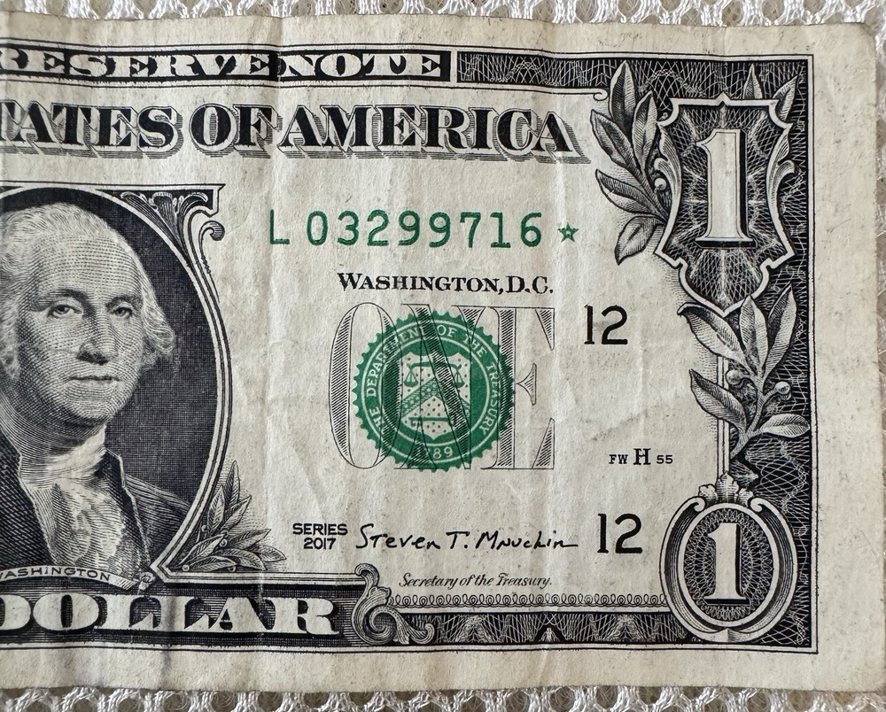 (3) 2017 $1 Error Misaligned/Miscut Notes, One is a Star Note, one w/ Fancy S/N!
