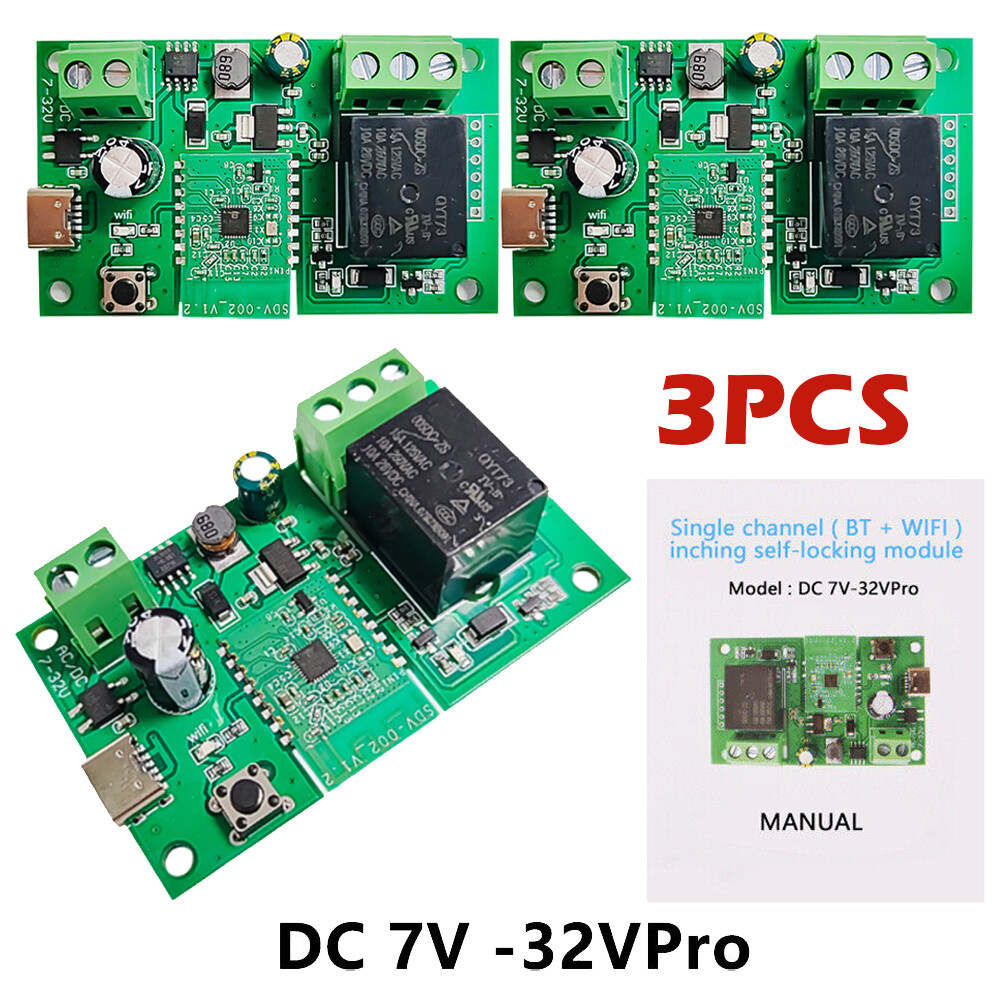 3pc DC7-32V Smart APP Bluetooth WIFI Self-Locking Relay Switch Module Type-C