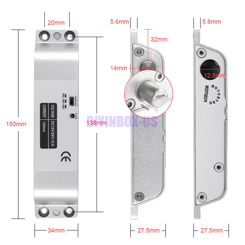 DC12V Fail Safe NC Electric Drop Bolt Lock Access Control Electronic Mortise Doo