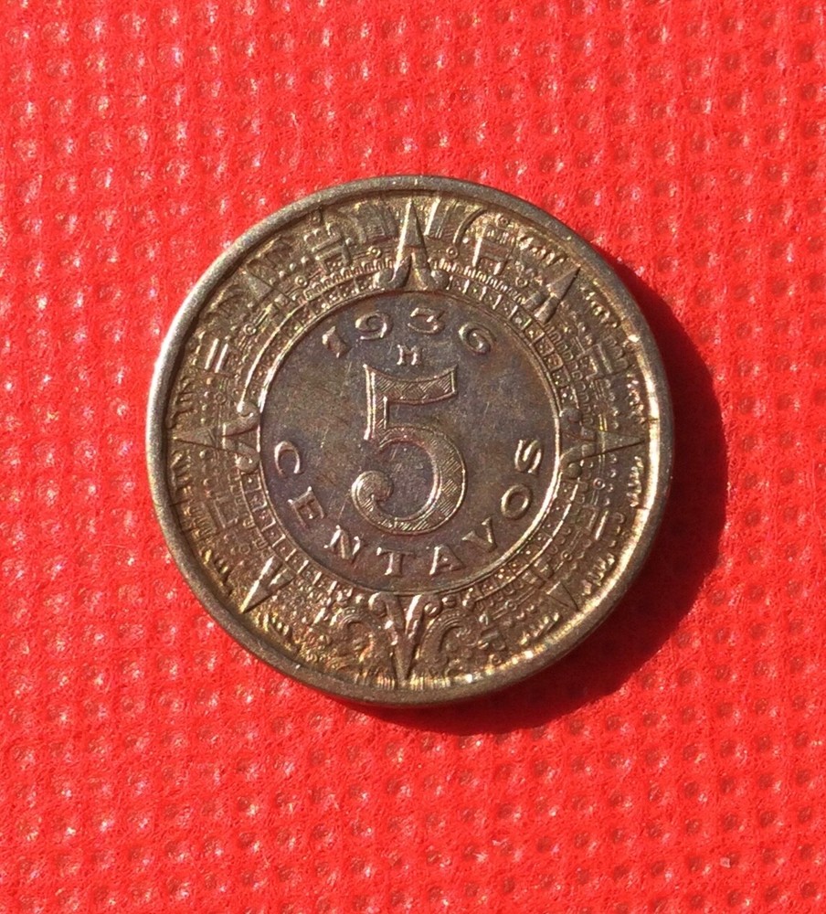 1936 M 5 CENTAVOS COIN XF MEXICO