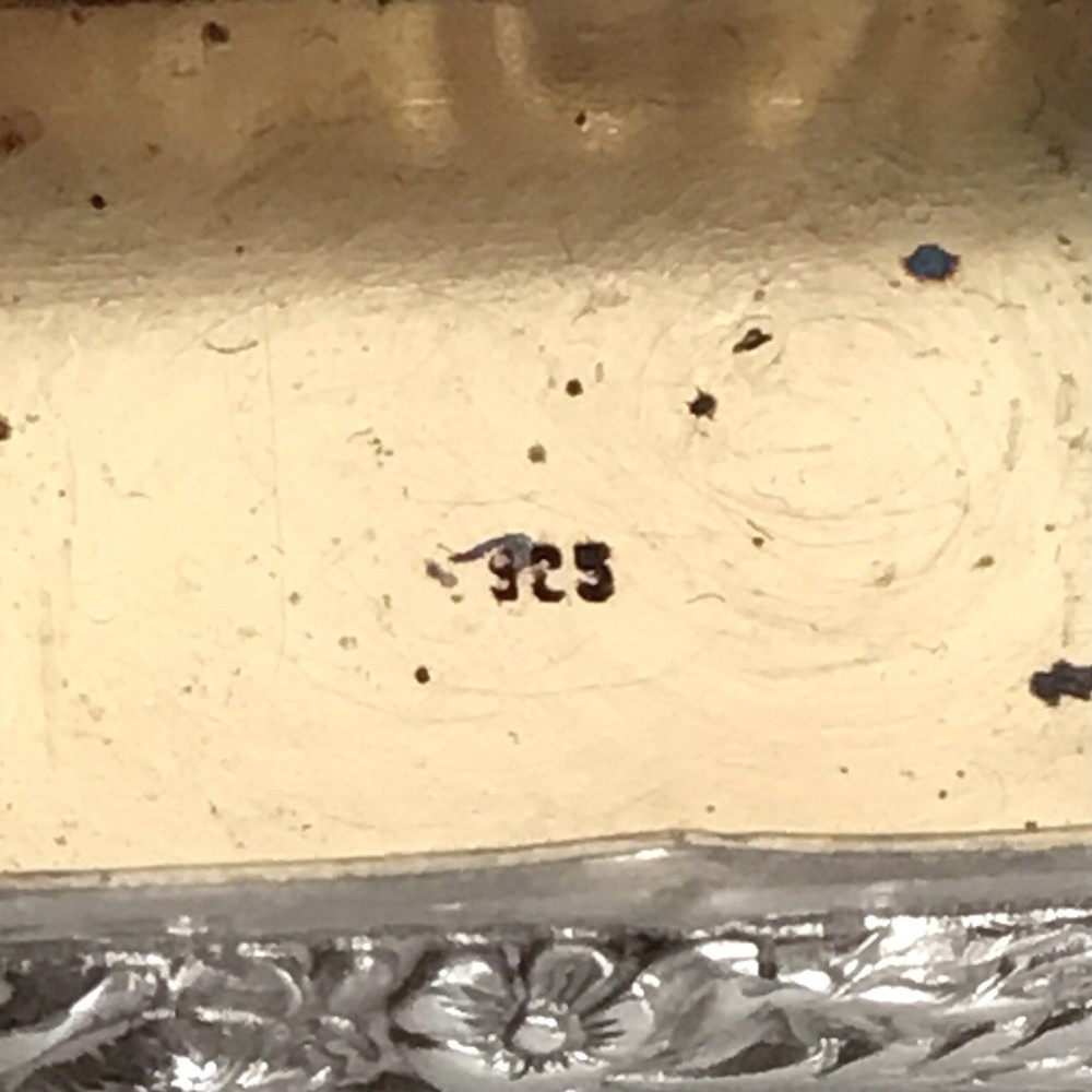 Solid Silver 925 Antique Little Blush Box, Hinged Lid & Two Compartments