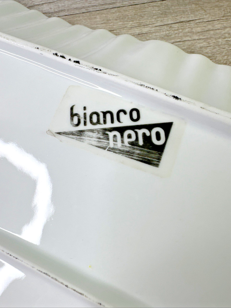 Bianco Nero Serving Platter Rectangular Ripple Design 10" x16" White