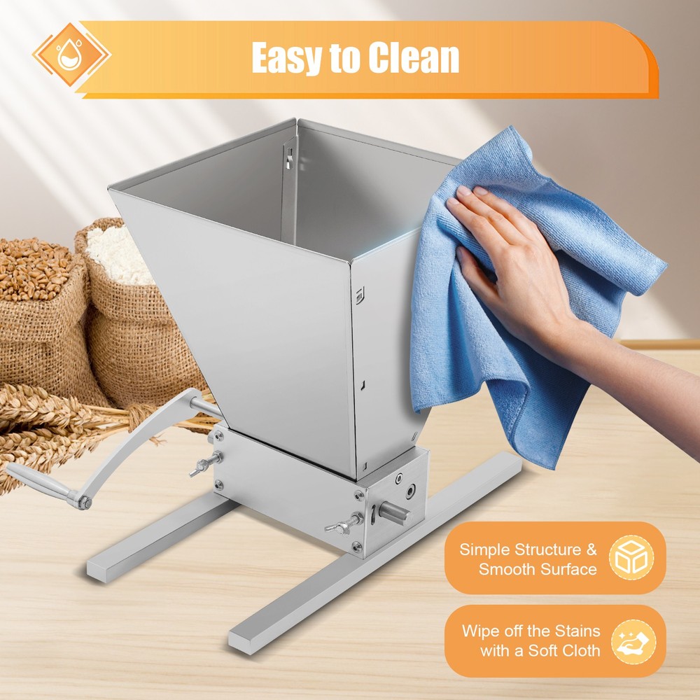 Manual Grain Mill Wheat Grinder Stainless Oat Feed Grinding Machine w/ 2 Rollers