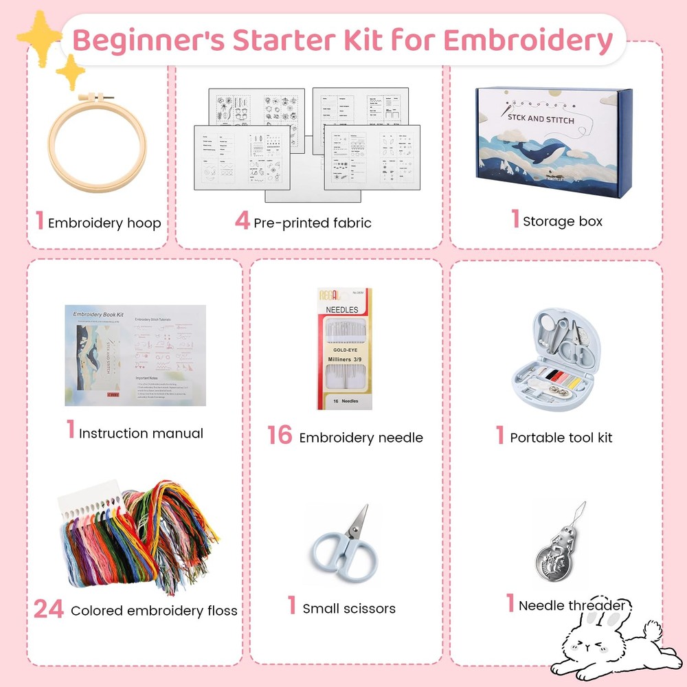 Embroidery Stitch Book Kit, Complete Medium, Multicolor