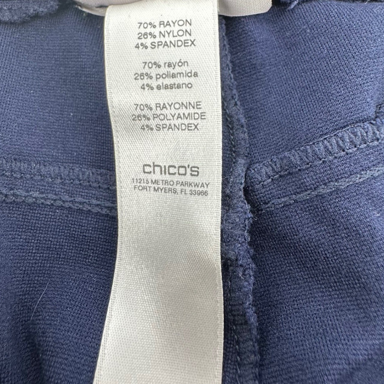 Chicos Women Pull On Pants Dark Blue Zippers Slim Leg Career Stretch Size 0 US 4