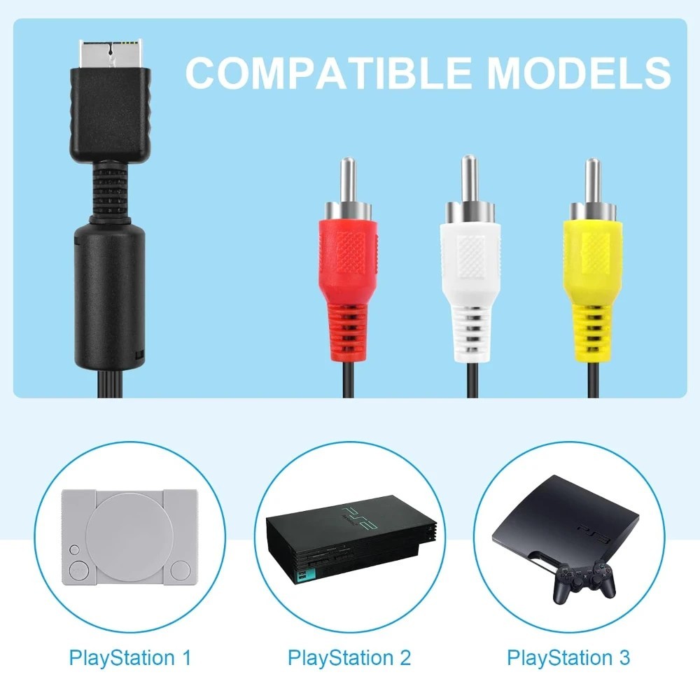 6 Feet AV to RCA Audio Video Composite Cable Cord For Sony PS1 PS2 PS3 PS3 Slim