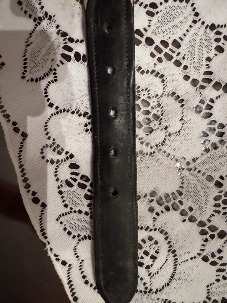 Hand Needlepoint Black Leather Cow Pattern Belt 46” Strap