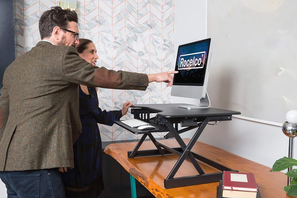 Rocelco 40" Large Height Adjustable Standing Desk Converter - Quick Sit Stand Up