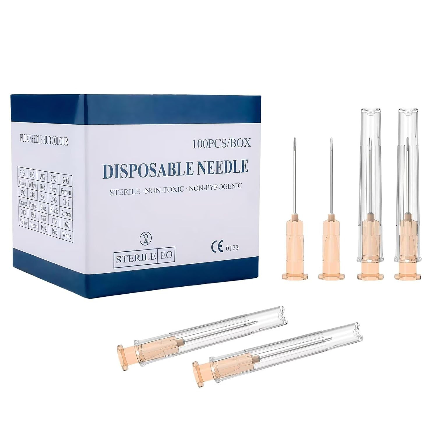 100 Pcs 25 Gauge 5/8-Inch(16Mm) Needle Luer Lock Lab Accessories, with Cap, Indi