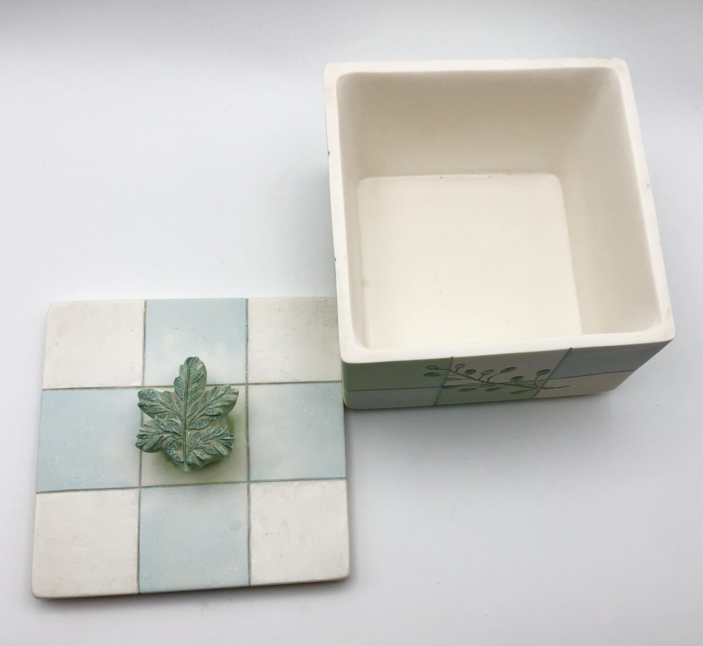 Croscill Rainier Ceramic Vanity Canister W/Checkerboard Pattern & Leaf Knob