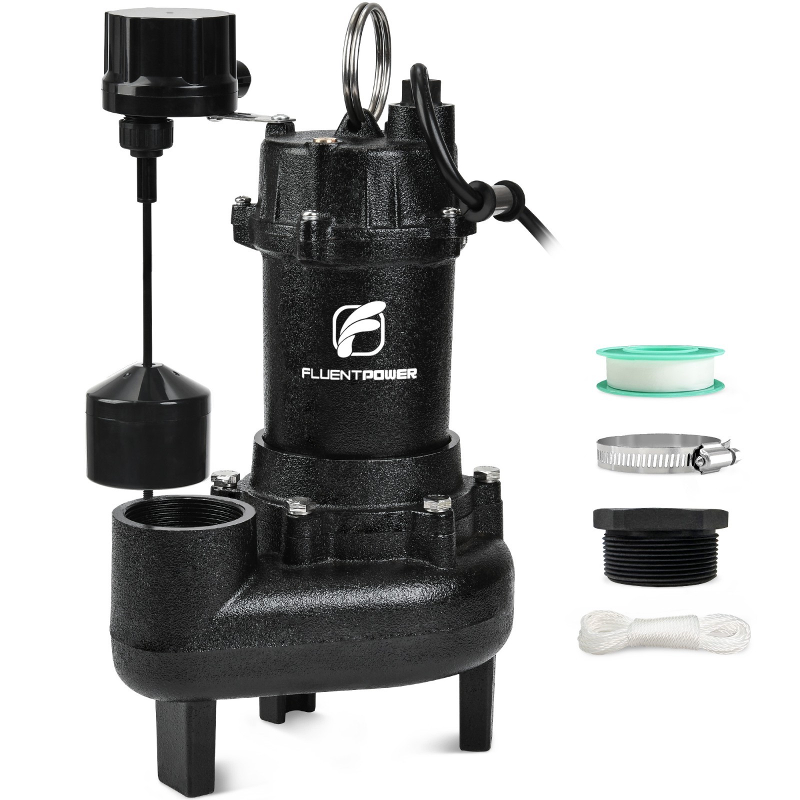 FLUENTPOWER 3/4HP 5000GPH Cast Iron Sewage Effluent Pump with Float Switch