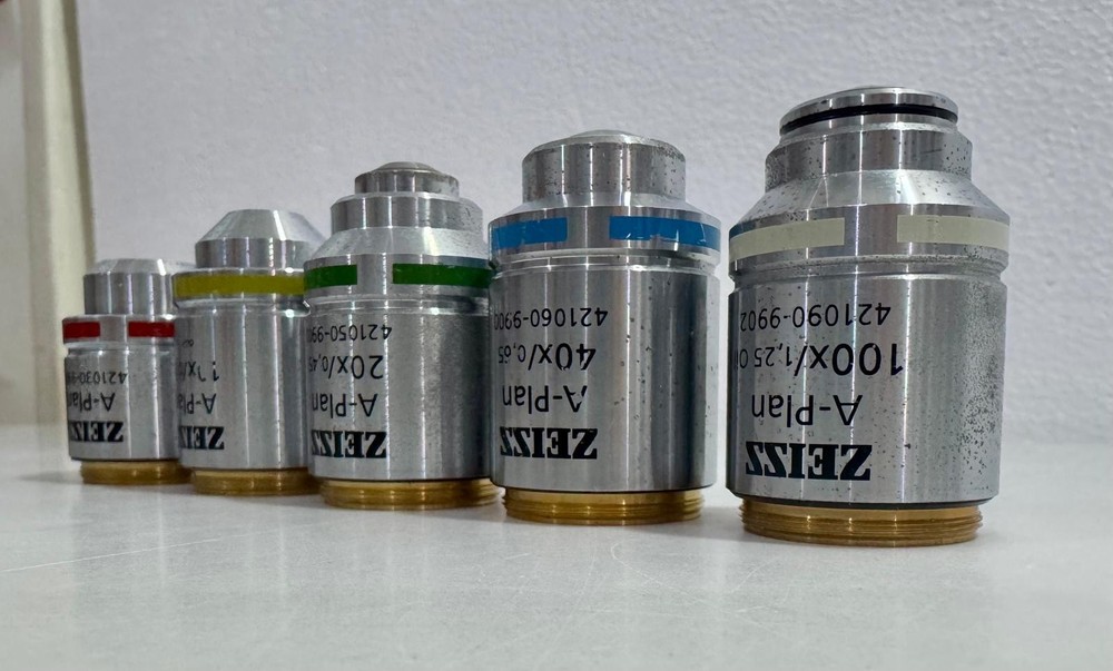 ZEISS A-Plan Microscope Objective Set – 5 Pieces – 5× / 10× / 20× / 40× / 100×