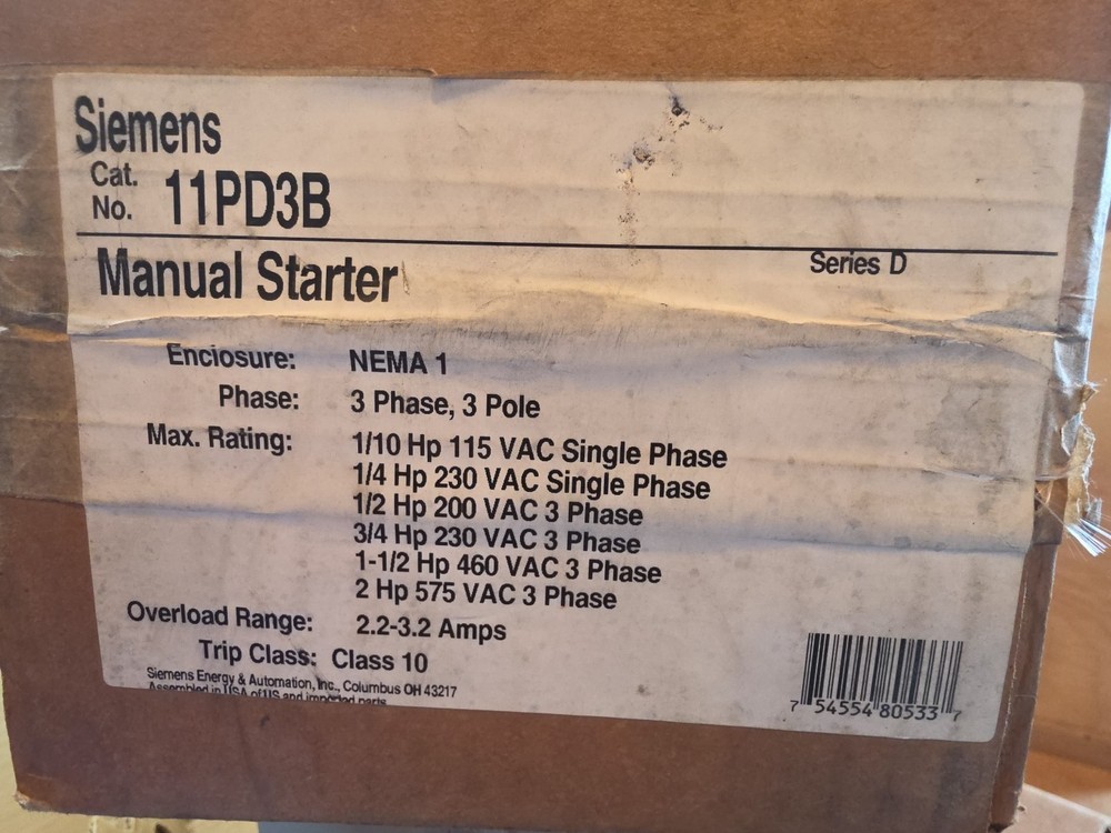 Siemens 11PD3B Manual Starter