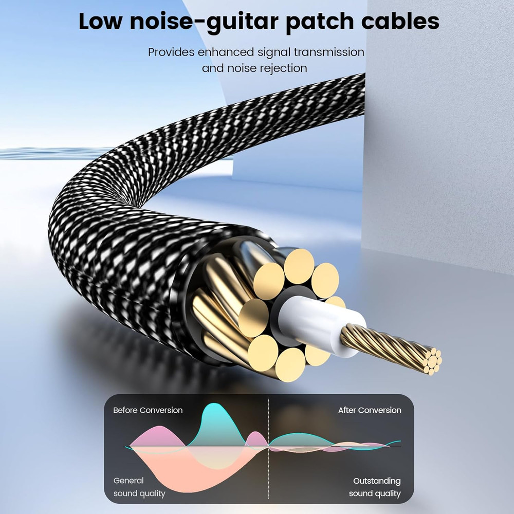 Guitar Patch Cables 6-Pack, 6-Inch Right Angle 1/4" TS Flat Cables