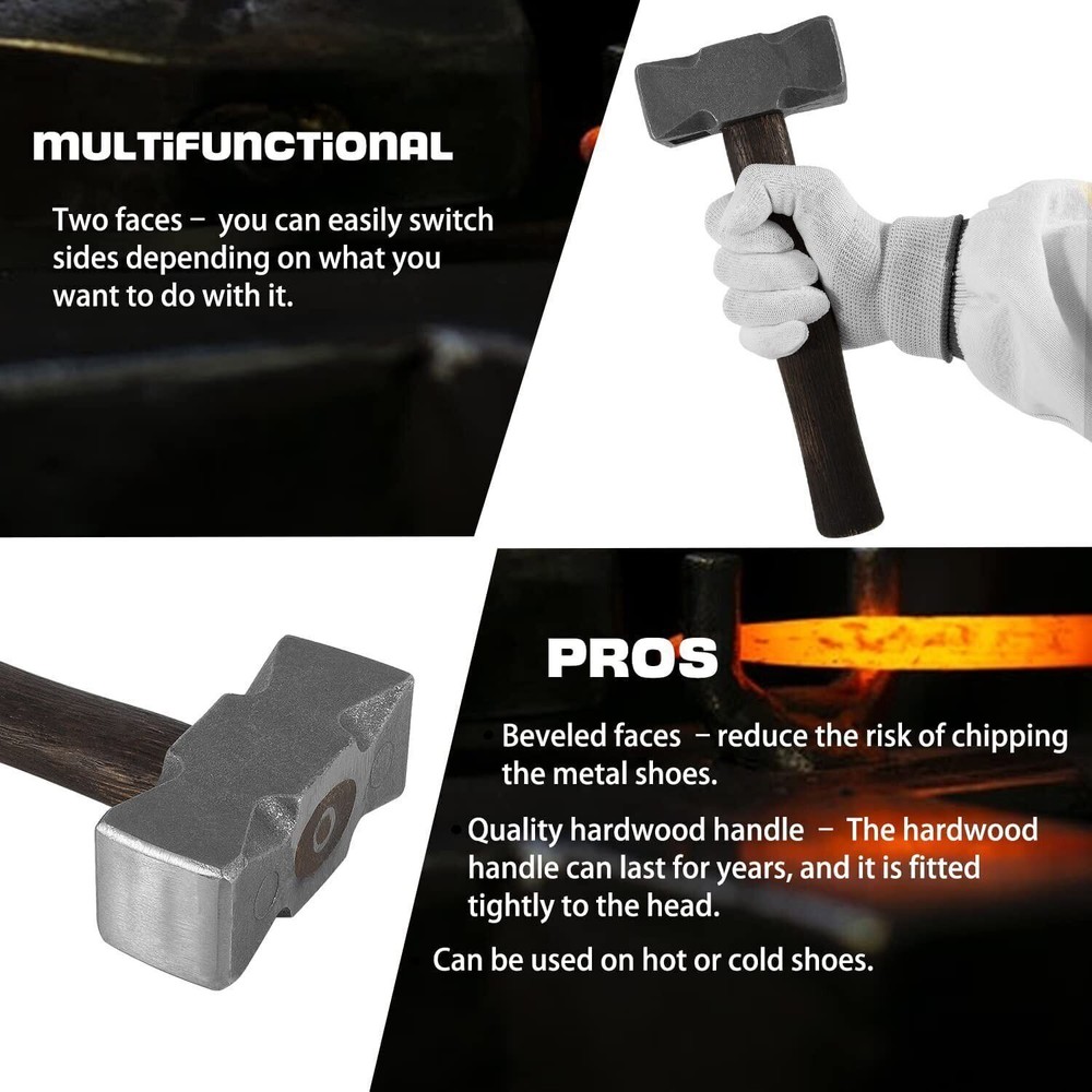 2.2LB Forging Square Hammer w/ Double Faces for Farrier Bladesmithing Blacksmith