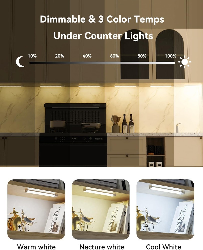 Smart Magnetic Under Cabinet Lighting with Rechargeable Motion Sensor – 3 Pack