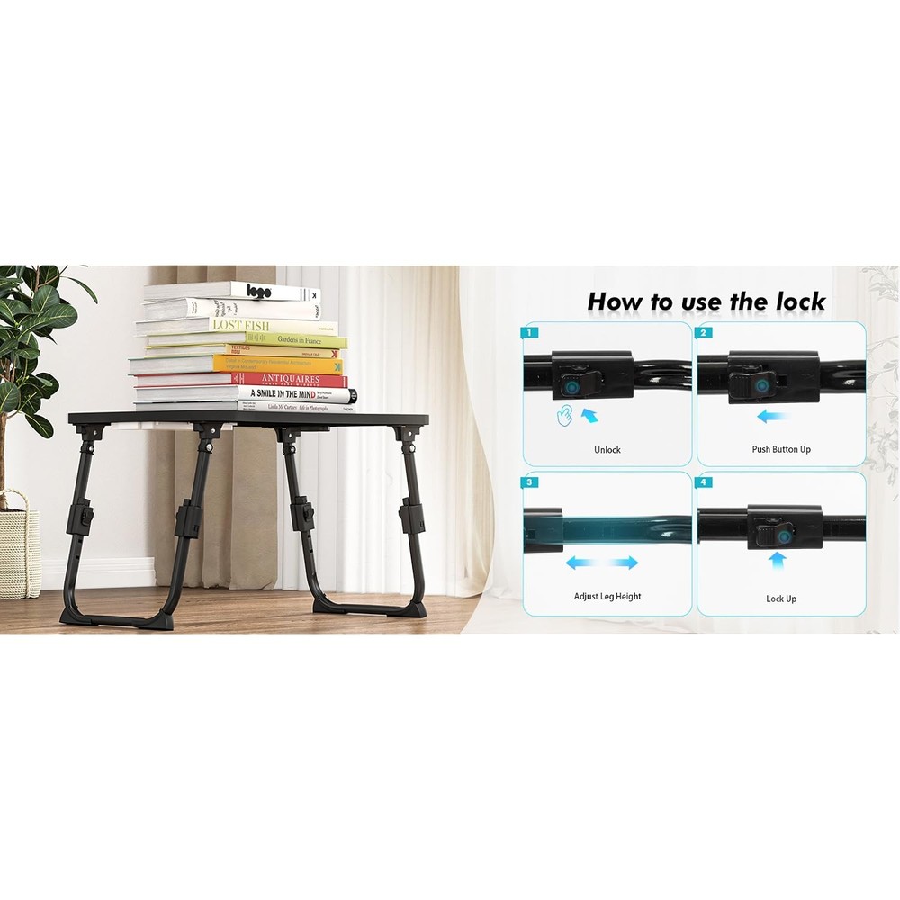 Laptop Table for Bed Adjustable Height Foldable With Storage Portable Lap Desk
