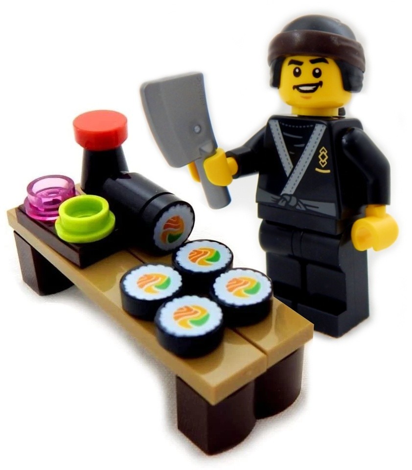 NEW LEGO SUSHI CHEF Minifig figure minifigure salmon roll food ninjago city cook