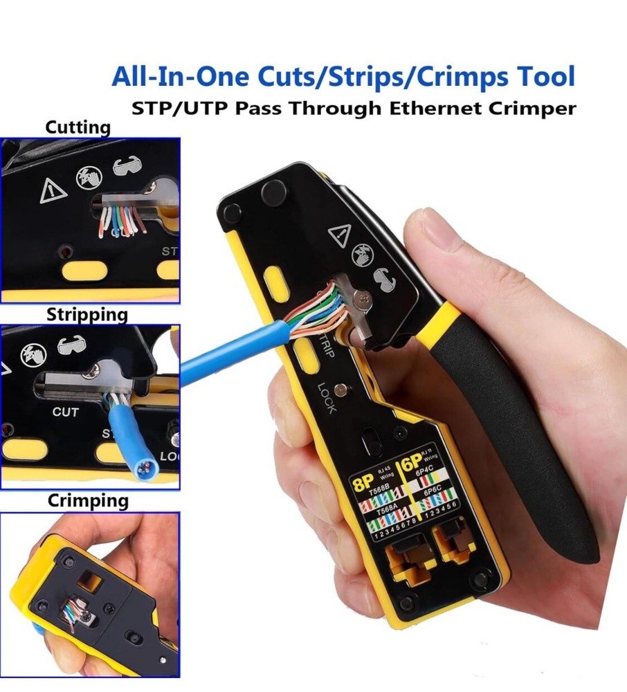 Ethernet Crimp Tool Kit - Cat5/Cat6/Cat7 Network Crimper with Cable Tester, Mini