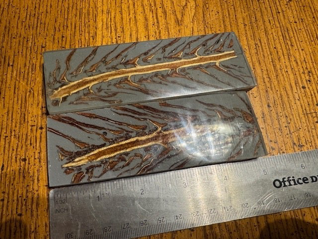 Pair of Beautiful deep Grey leaf pattern Resin Knife Handle Blank Scale