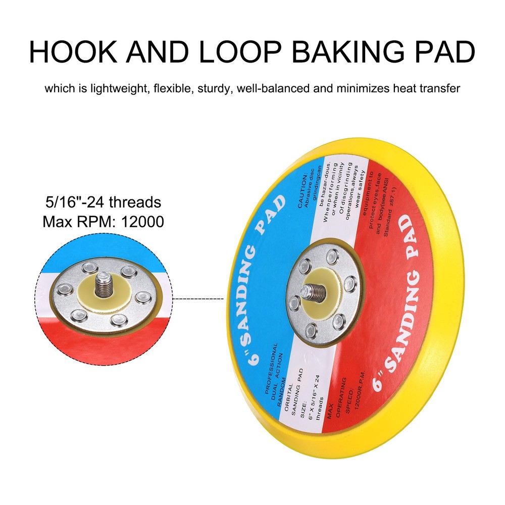 5pcs 6 Inch Hook and Loop Backing Sanding Pads with 5/16"-24 Thread, Orange