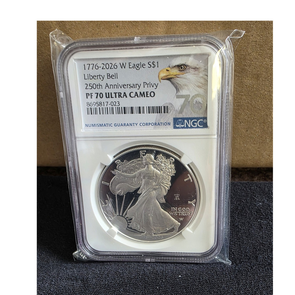 2026 W 250th Anniversary Proof Silver Eagle NGC PF 70 UC, Eagle 70 Label