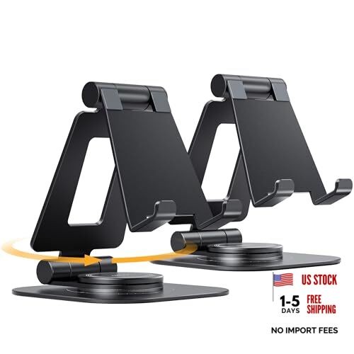 2-Pack 360 Rotating Phone Stand, Fully Adjustable Foldable Phone A-Black