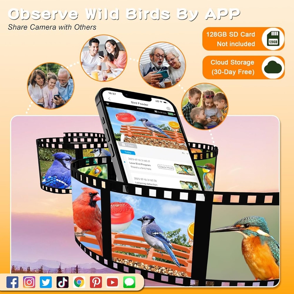 Smart AI Bird Feeder Solar-Powered Camera Auto Identifier Live View Weatherproof