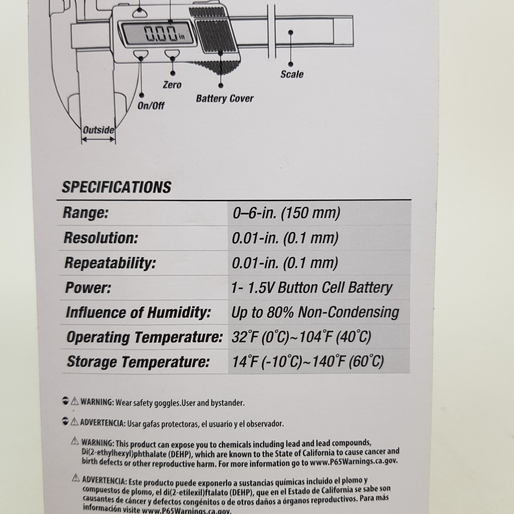 Hyper Tough 6" DIGITAL CALIPER LCD Display MEASURES OUTSIDE INSIDE DEPTH STEP