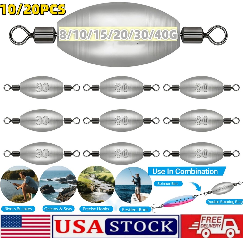 Inline Trolling Fishing Weights with Inner Swivels Oval Drop Casting Sinker Lead