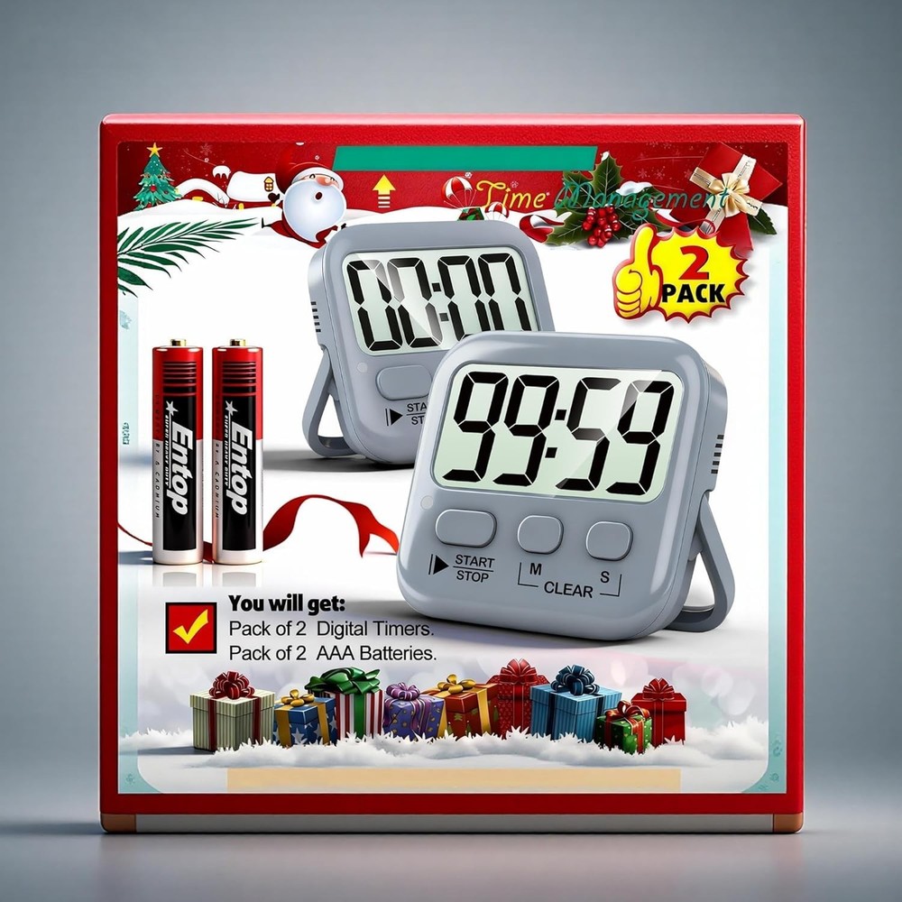 2 Pack Digital Timer for Kids, Magnetic Countdown Kitchen Timers for Cooking,...
