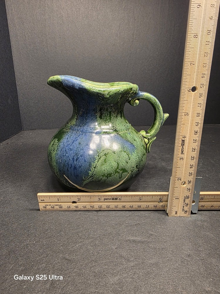 Studio pottery Pitcher Blue / Green 6" Tall