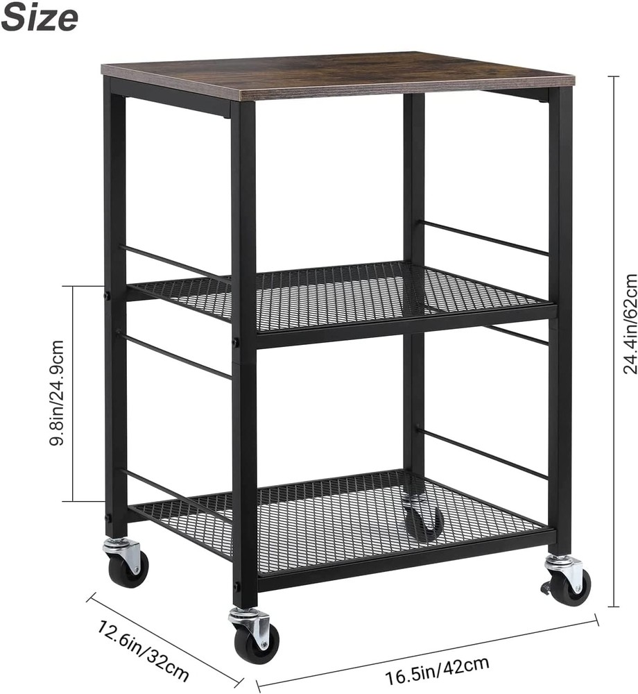 3 Tier Rolling Cart Black Kitchen Carts On Wheels With Storage Multifunctional U