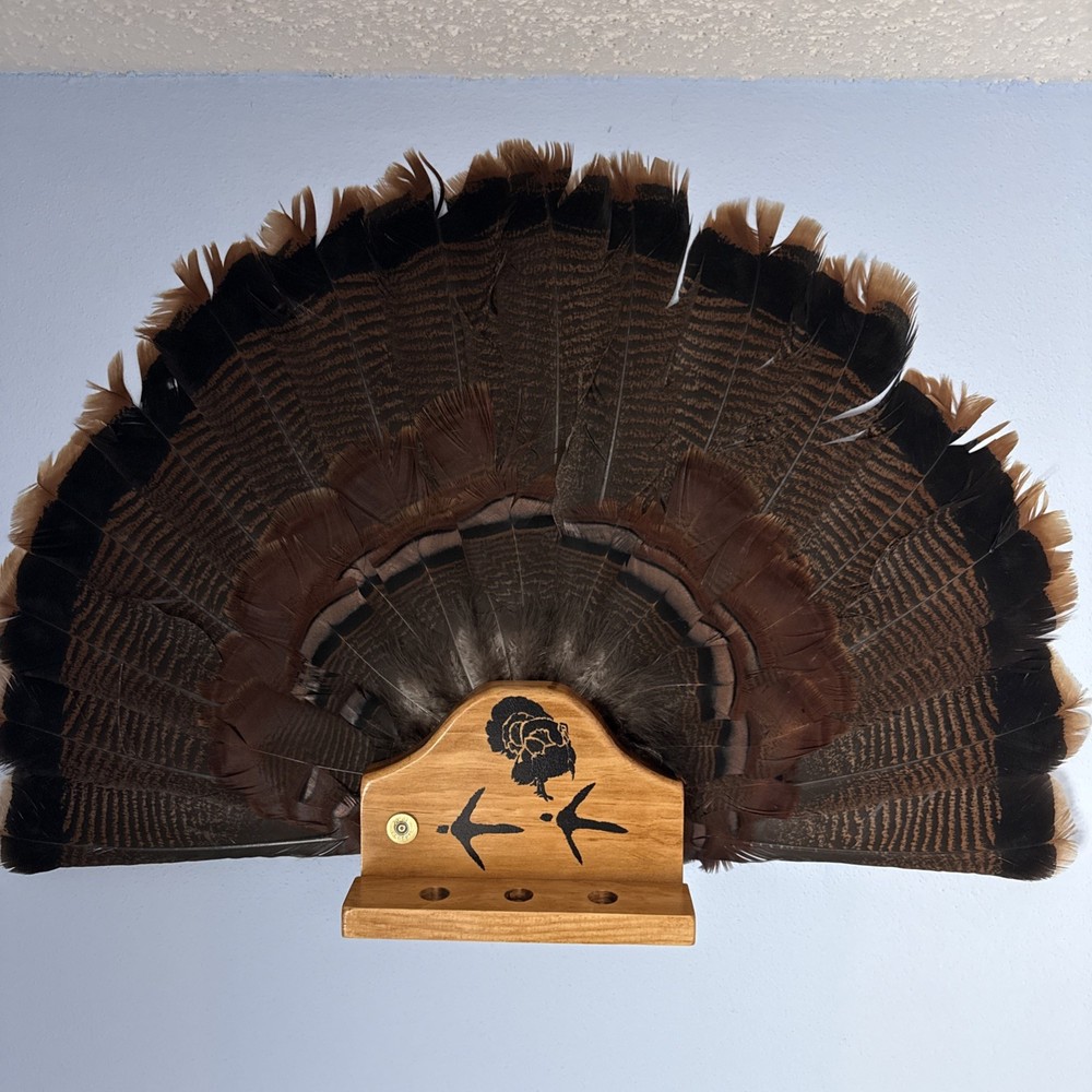 Wild Turkey Plaque Fan/3 Beards Display FOR 20 GA SHELLS Handcrafted Solid Wood